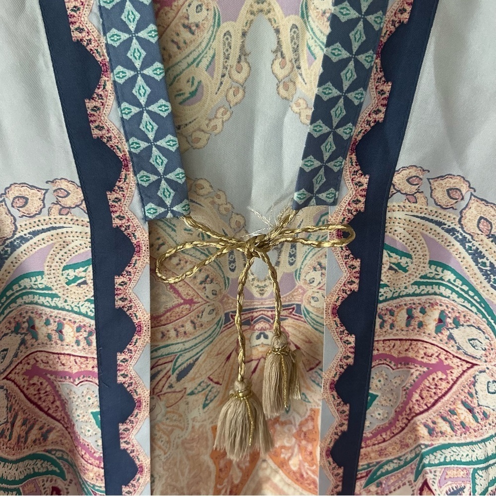 Chico's Medallion-Print Boho 100% Silk Ruana Wrap Beach Cover Up Tassel Tie S/M - Picture 8 of 14